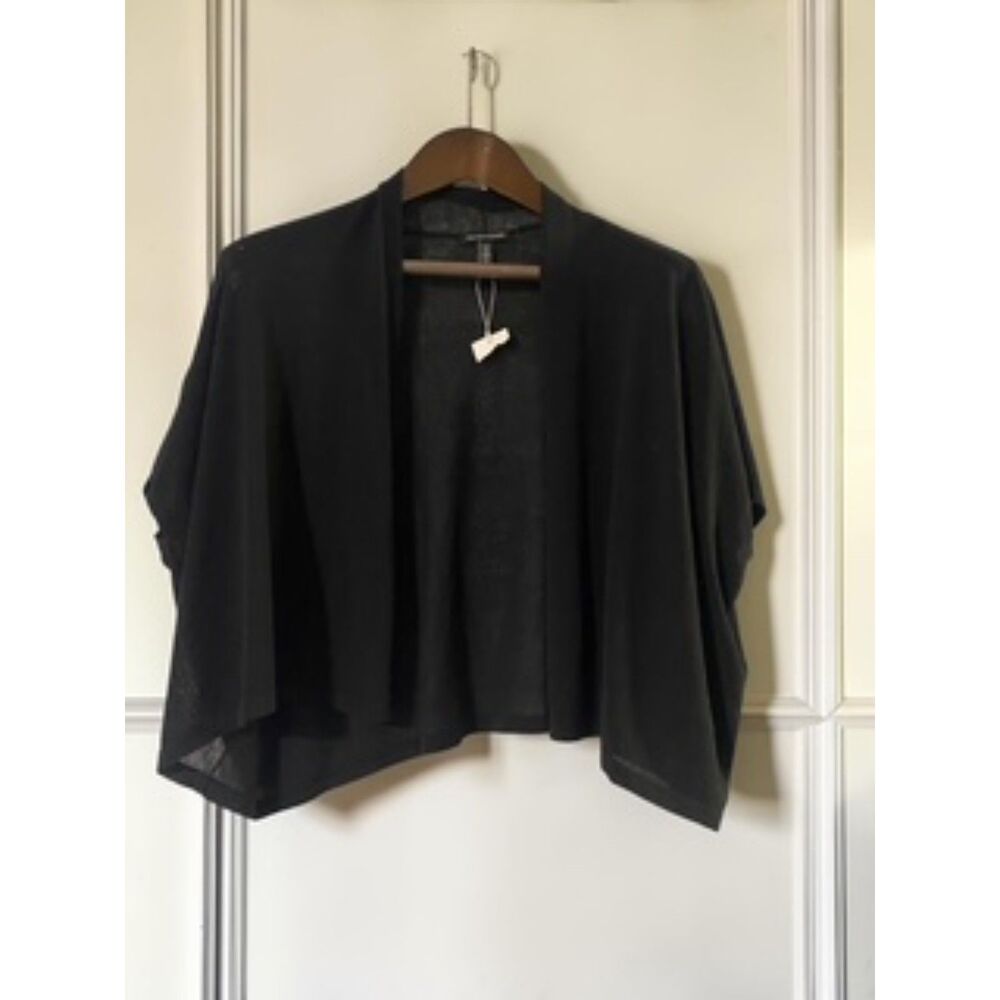Eileen Fisher Black 100% Organic Cotton Loose Kimono Drape Shrug XXS Oversized